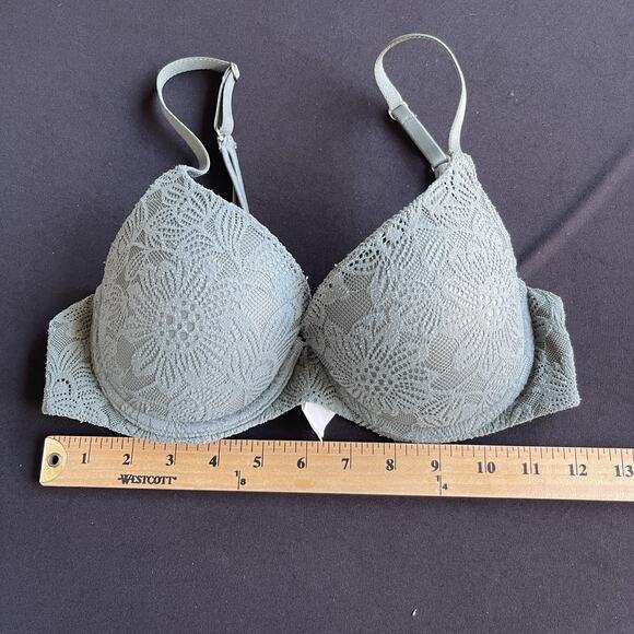 Aerie Sunnie Demi Push Up Bra 34C Green Lace Adjustable Underwire Floral - Picture 11 of 11